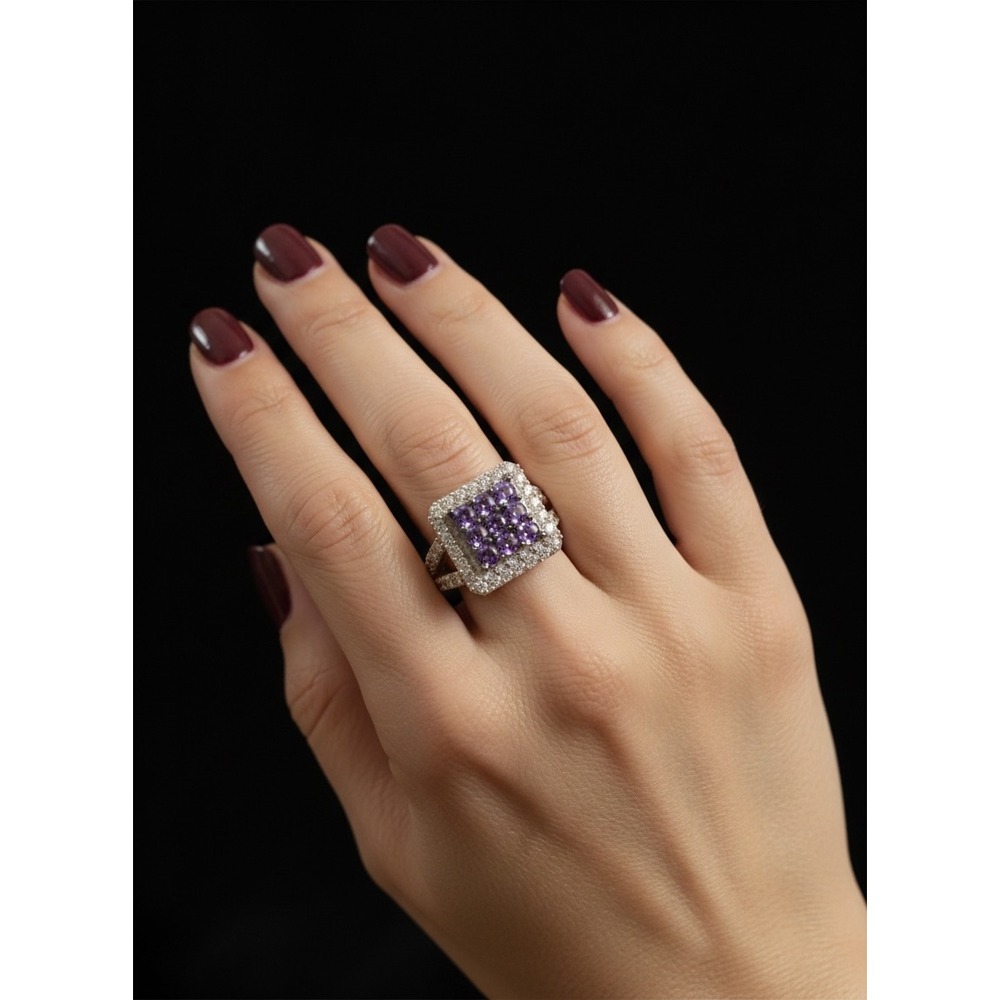 JTV SJ Amethyst CZ 9.25 Sterling Silver Cluster Rose Gold Ring Size 5